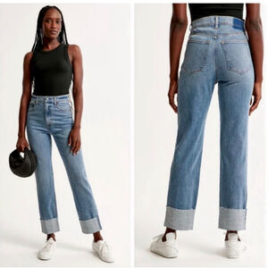 Abercrombie & Fitch The Ankle High Rise Straight Leg Cuffed Jeans 34, 18 Long